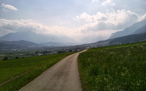 Looking West up the Inn valley towards Innsbruck from the town of Absam, Tirol Austria
