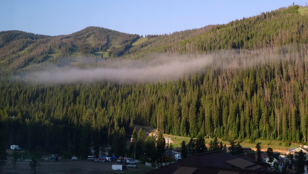 Early Morning clouds hanging over Winter Park ski area