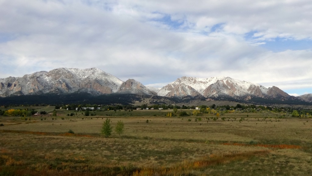The first coating of snow on the Flatirons