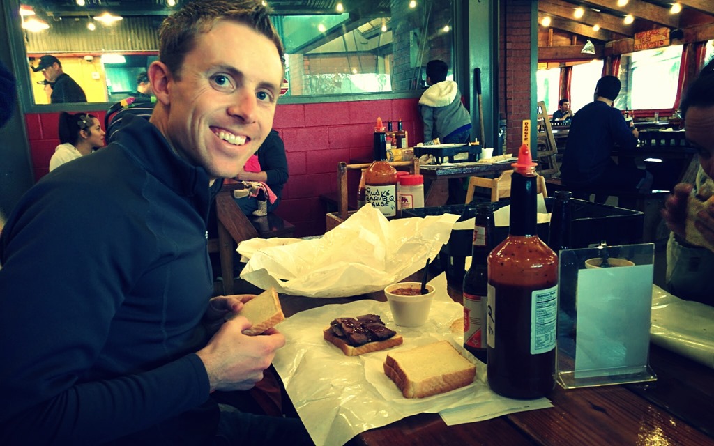 Bryan looking ever so pleased with himself after ordering a half-pound of Brisket