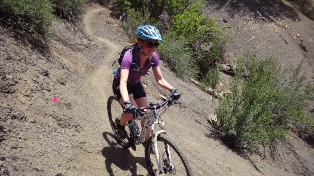 Laura riding the Hogsfoot trail in Overend Park, Durango